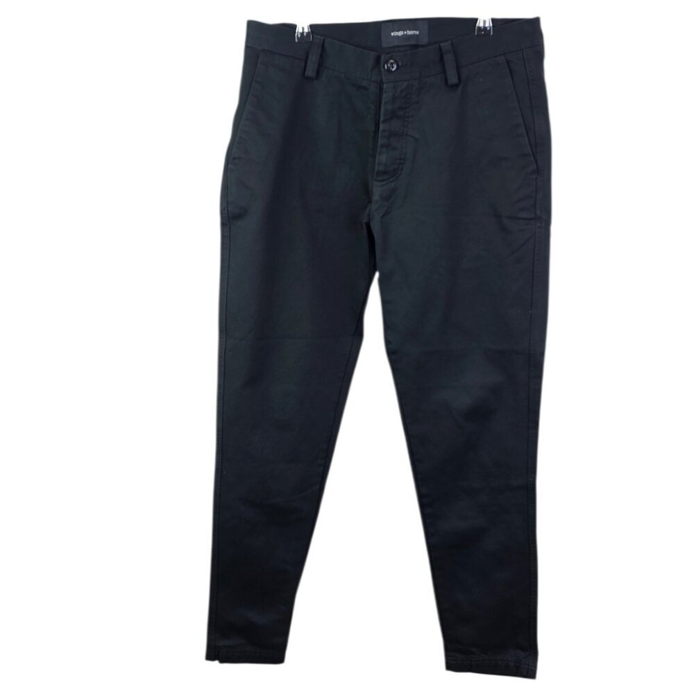Wings + Horns Men's Slim Fit Jeans, Black, 100% Cotton, Button Fly, Canadian, 33